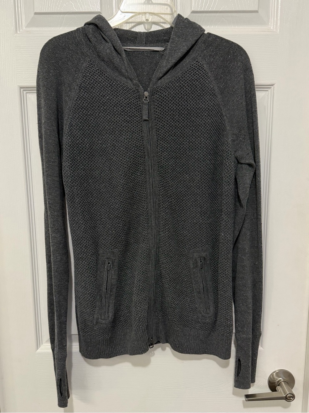 Athleta Textured Heather Gray Zip Up with Hood